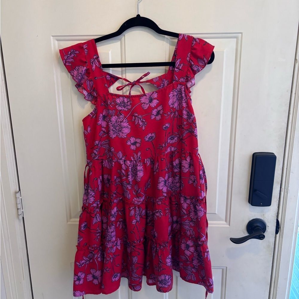 Band of the Free Floral Ruffle Sleeve Dress - Red and Purple - Picture 3 of 5